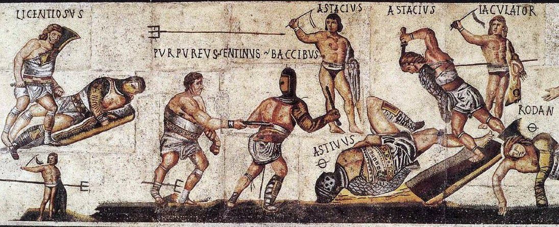 Mosaic of the Gladiators, deposited at the Villa Borghese in Rome, CIL VI, 10206 = EAOR-01, 00113 = AE 1991·00078
