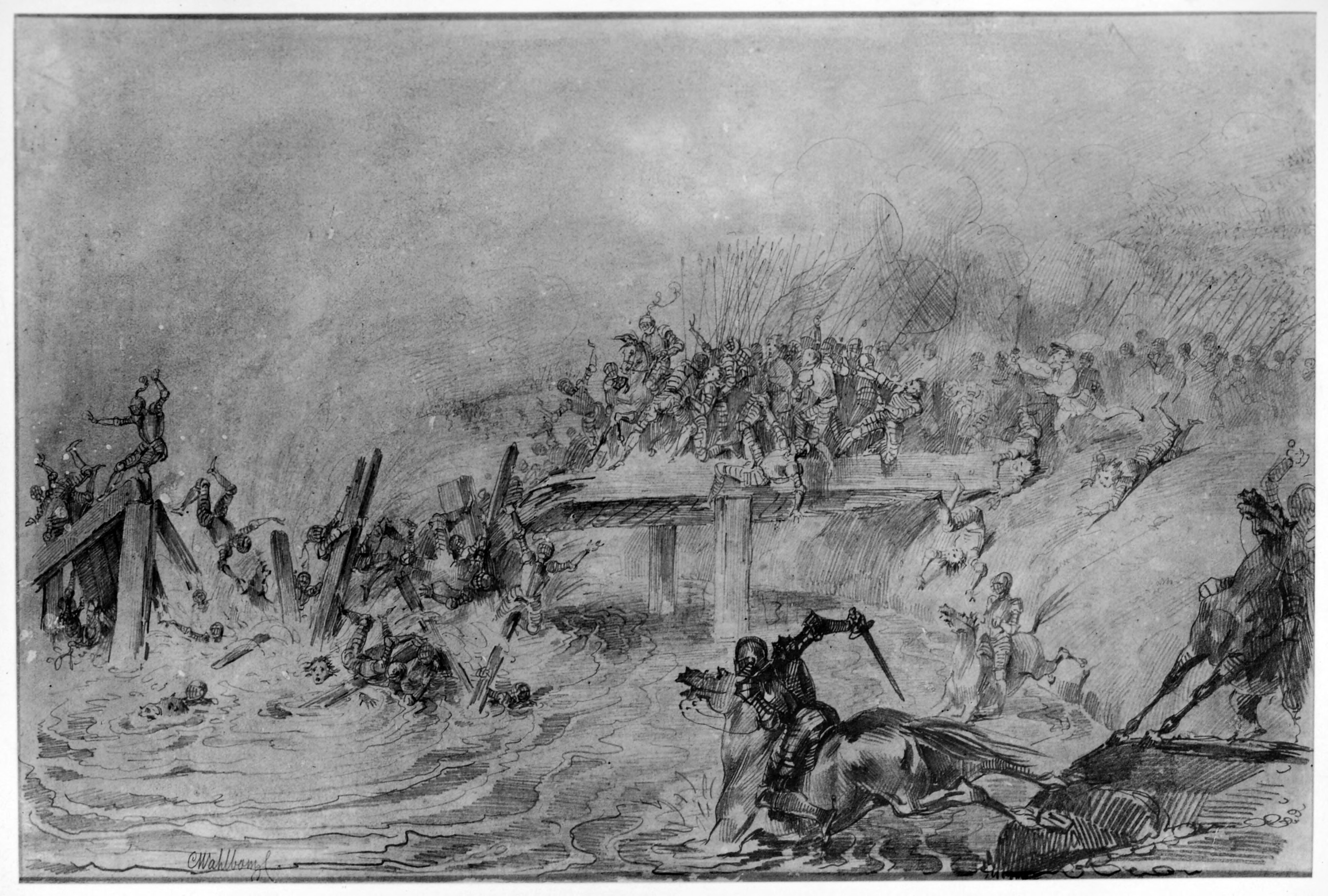 The Flight of the Danes across the Väckströmmen. Scene from Engelbrekt's Story