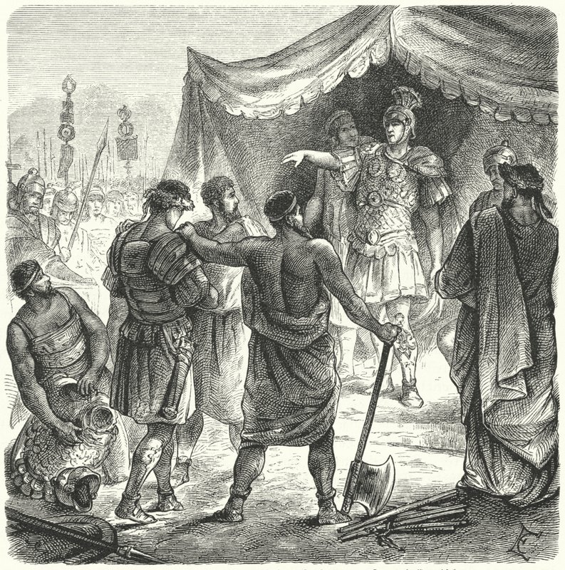 Roman consul Titus Manlius Torquatus condemning his son to death for leaving his post in battle