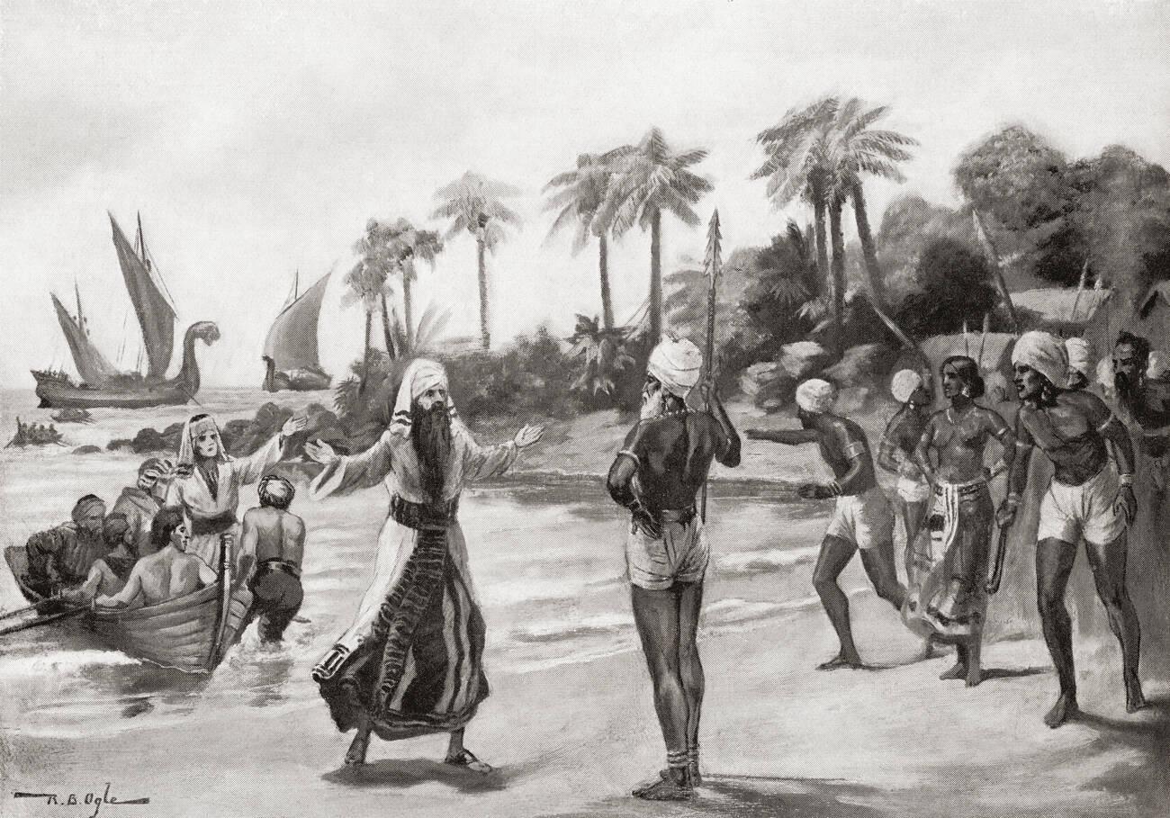 Arrival of the Jewish pilgrims exiled from Israel at Kochi aka Cochin on the south-west coast of Indi