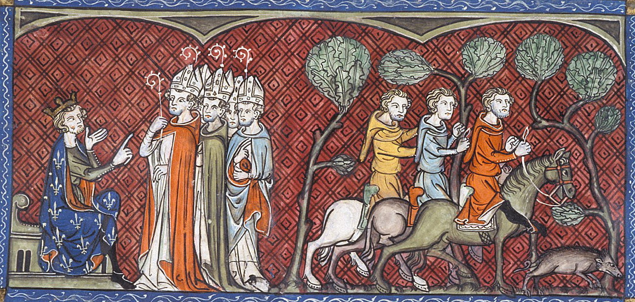 Philip II August holding a council (left), a boar hunt (right)