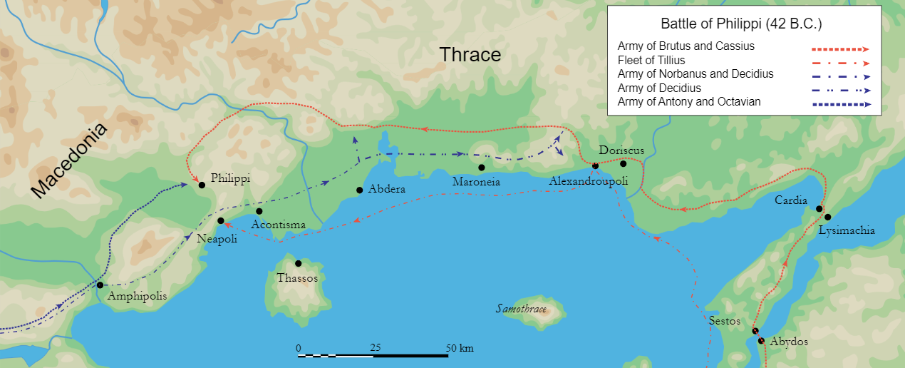 Movements of armies in the Battle of Philippi