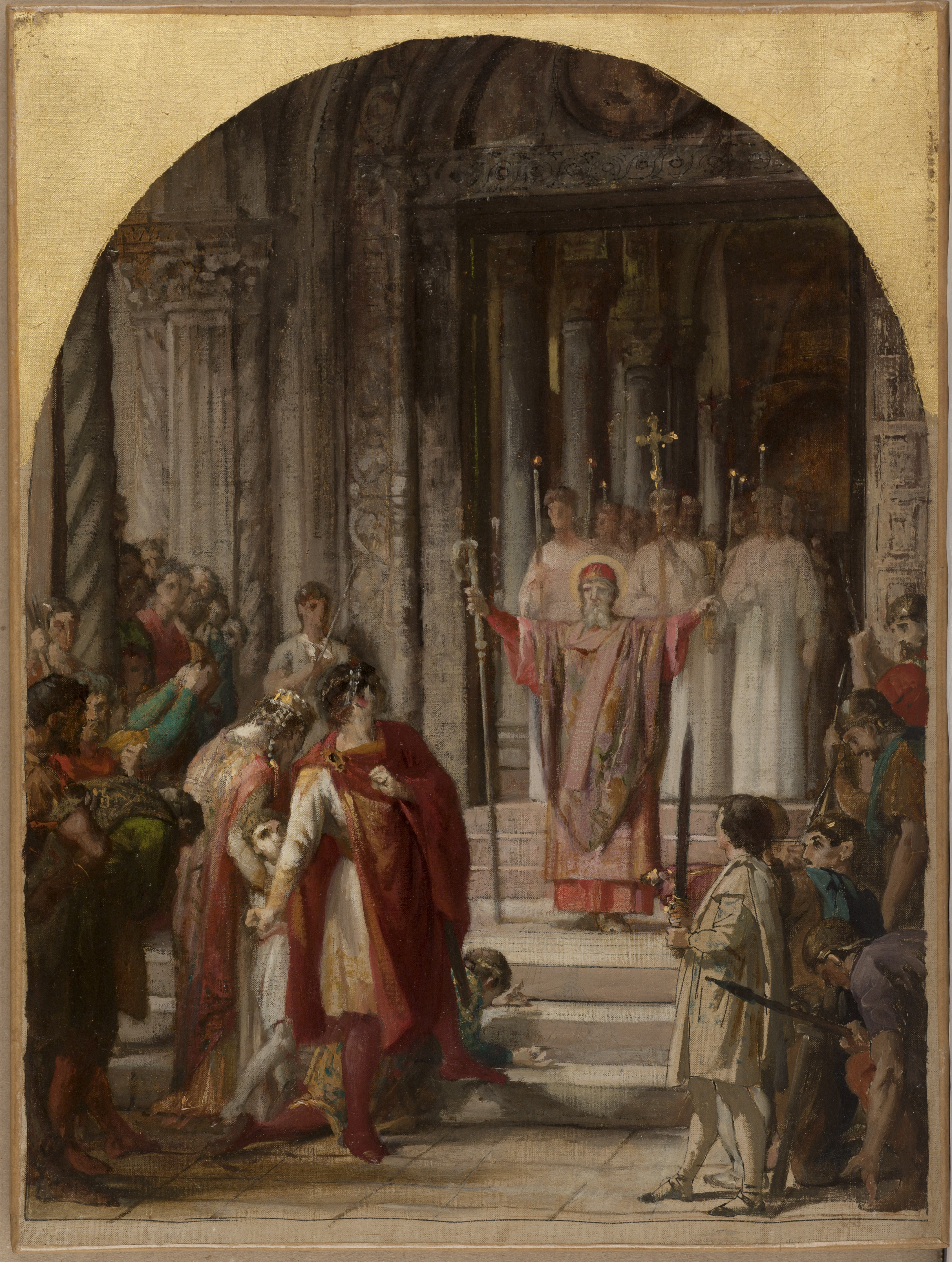 Saint Ambrose forbids Emperor Theodosius from entering the holy place