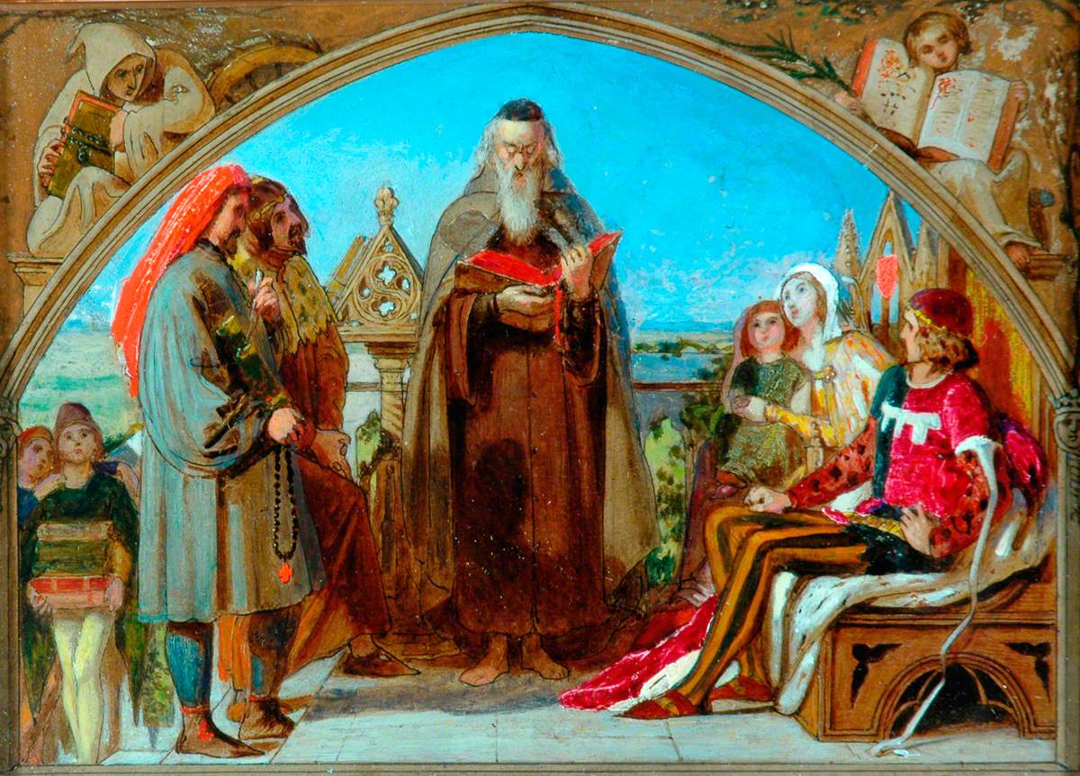 Wycliffe Reading His Translation of the New Testament to His Protector, John of Gaunt, Duke of Lancaster, in the Presence of Chaucer and Gower, His Retainers