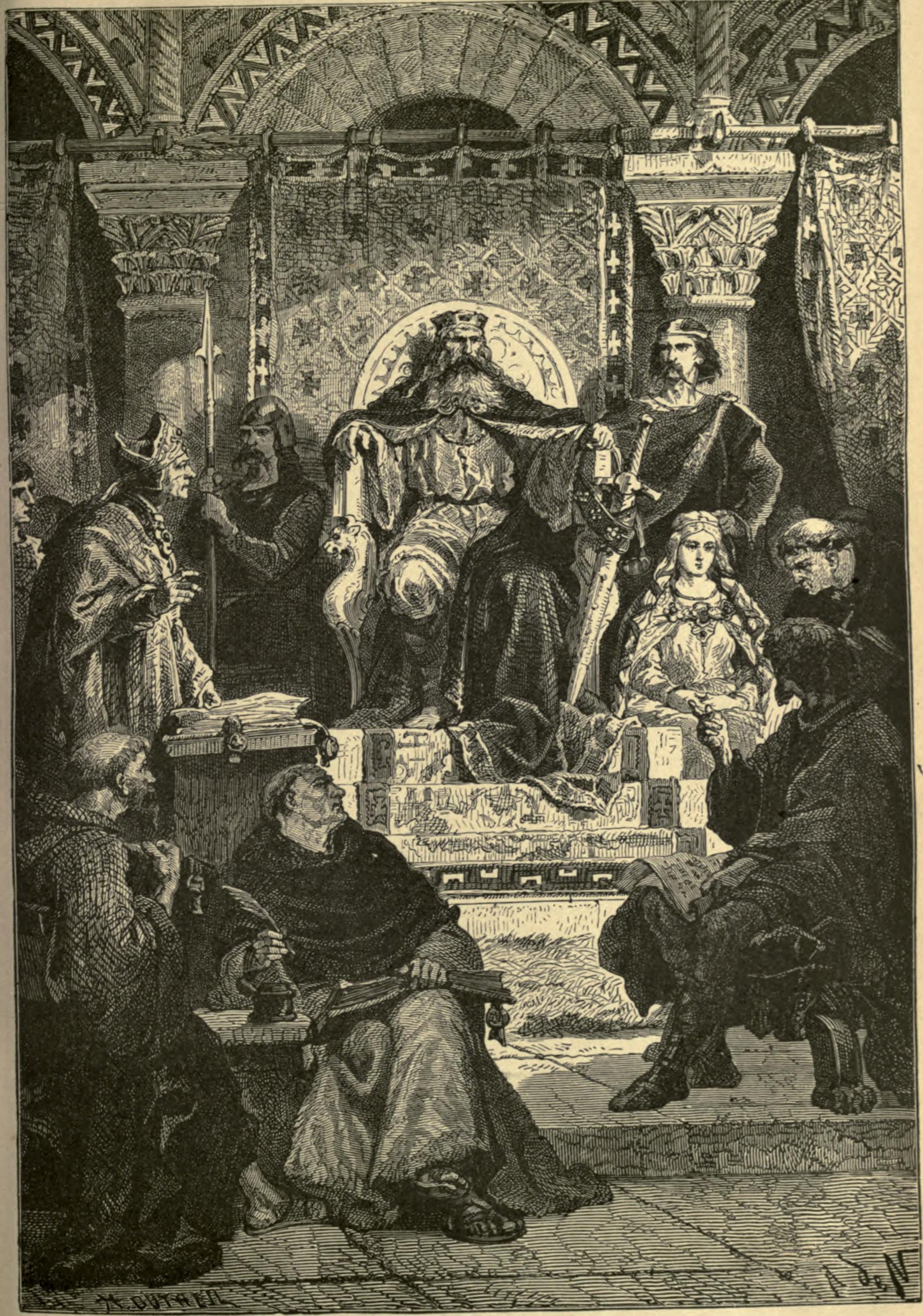 Charlemagne presiding over the palace academy