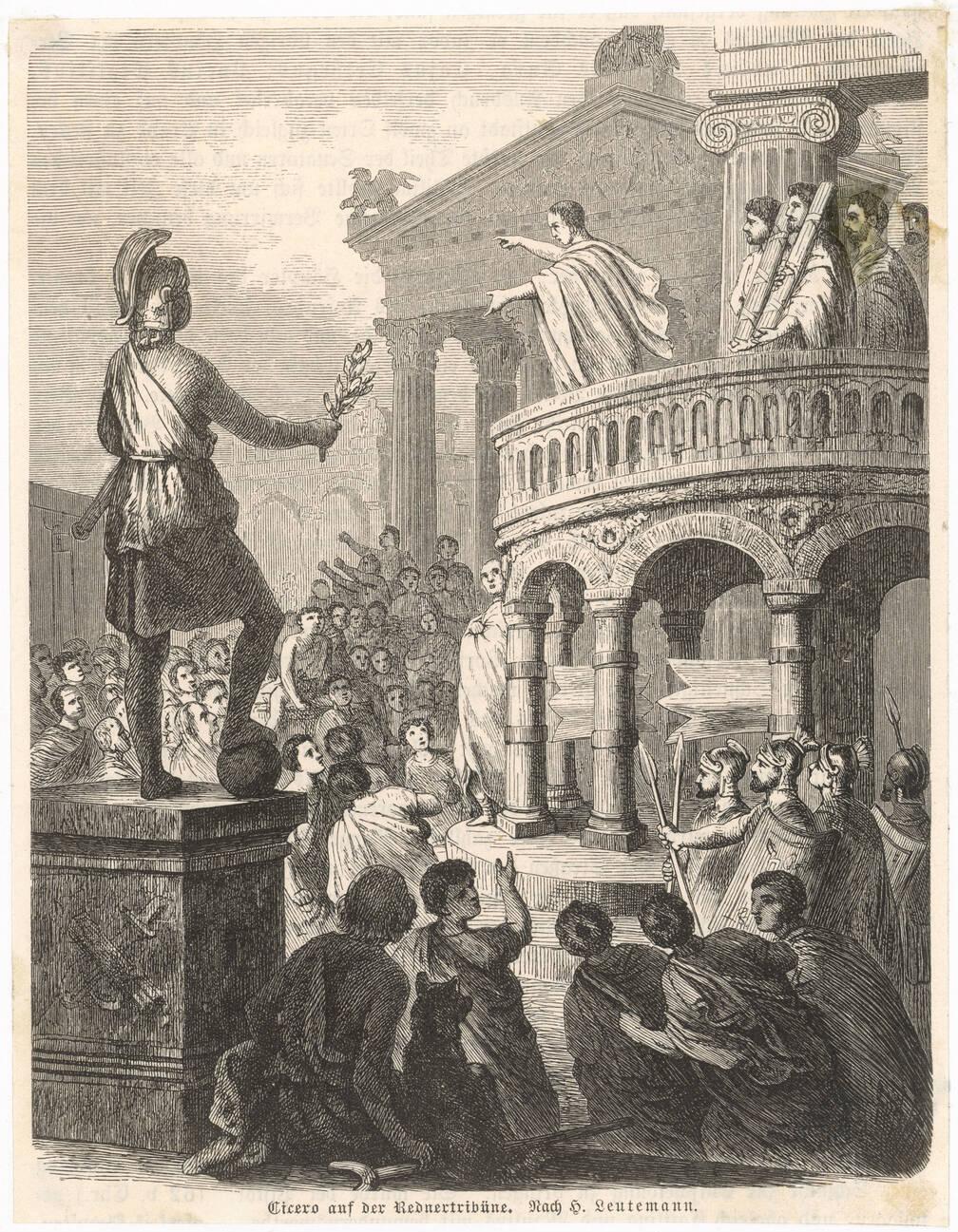 Marcus Tullius Cicero addressing the people of Rome from the Rostra platform