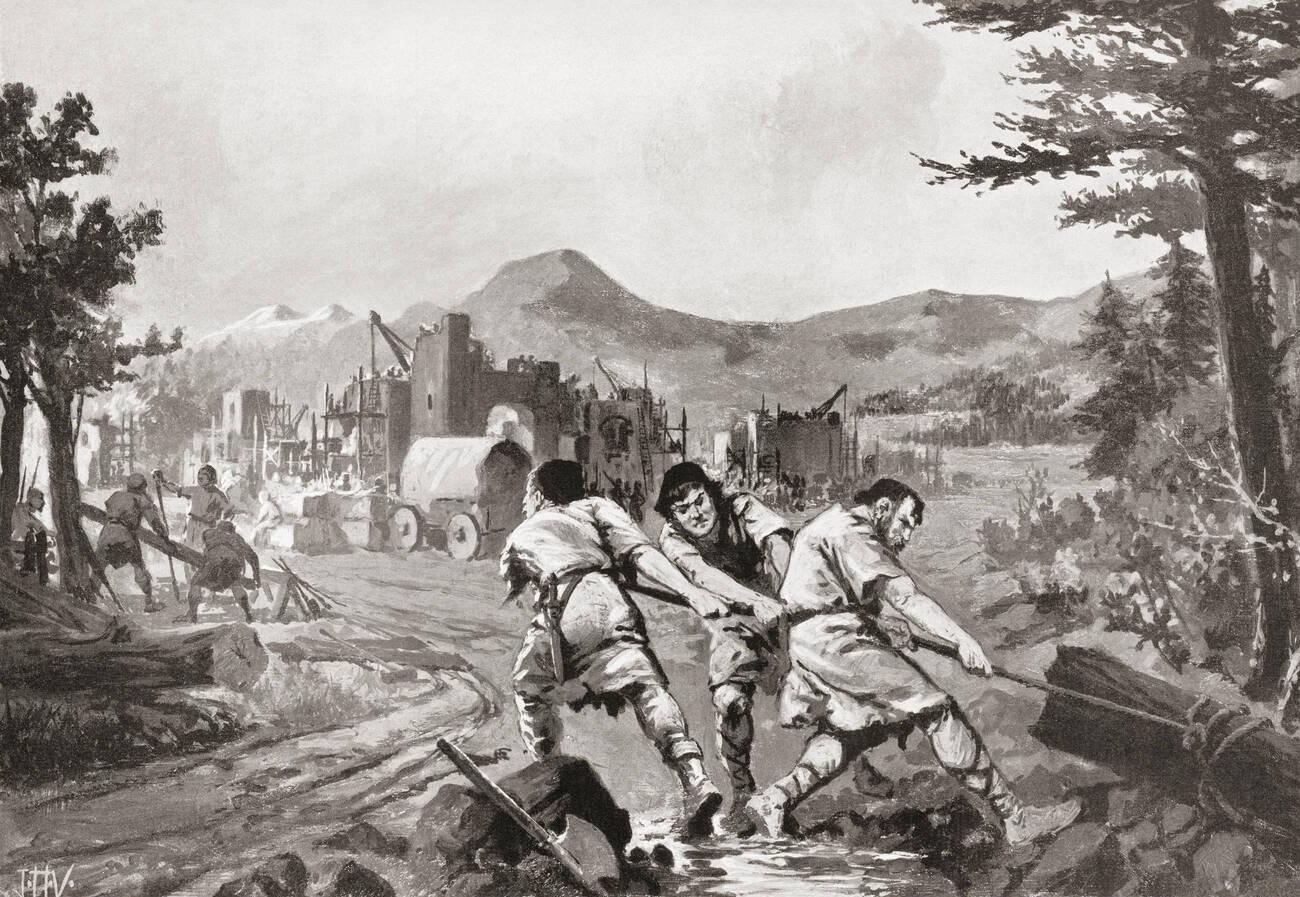 Wallachian hillmen founding a city in the 9th century