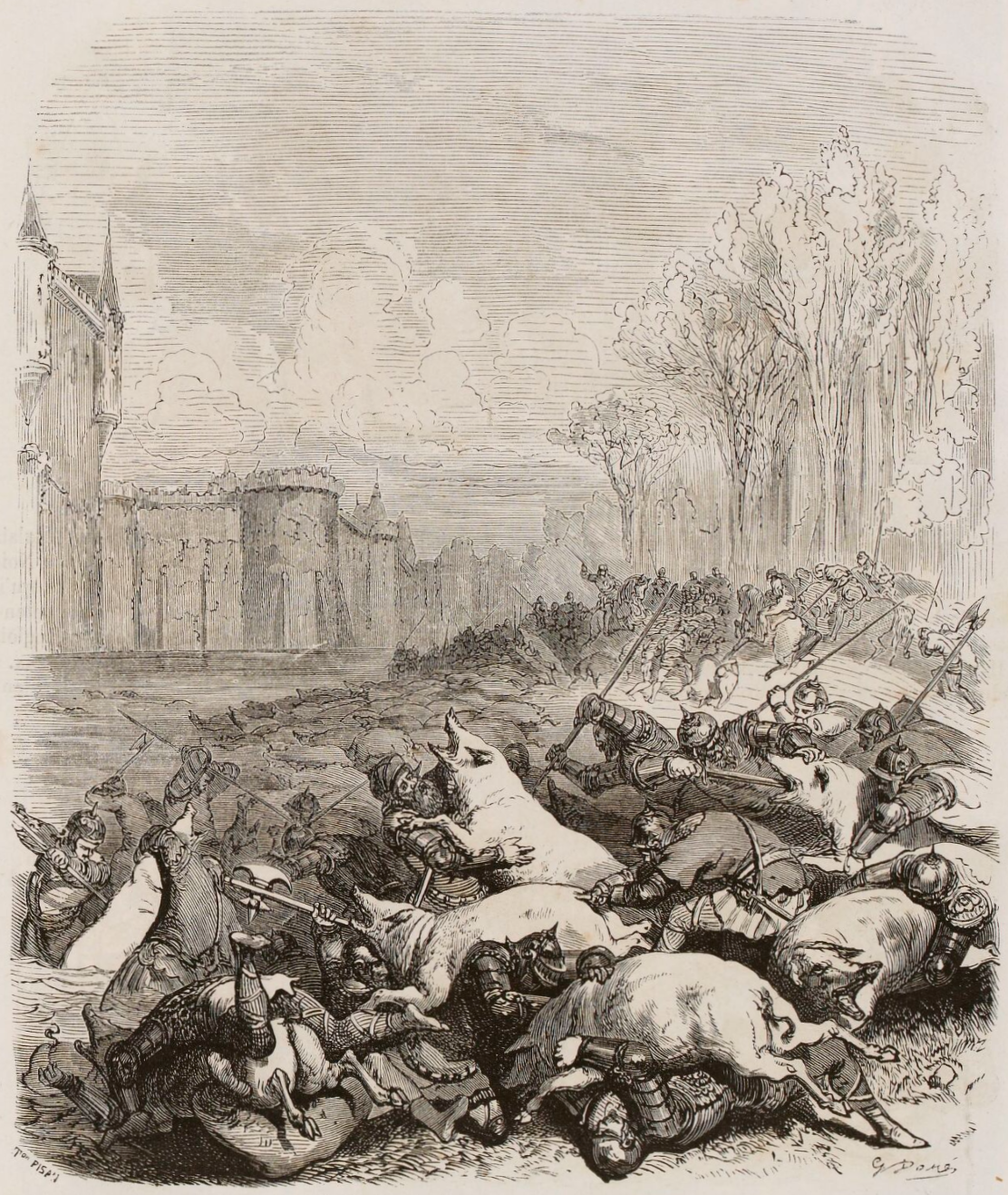 French releasing pigs durign the siege of Rennes