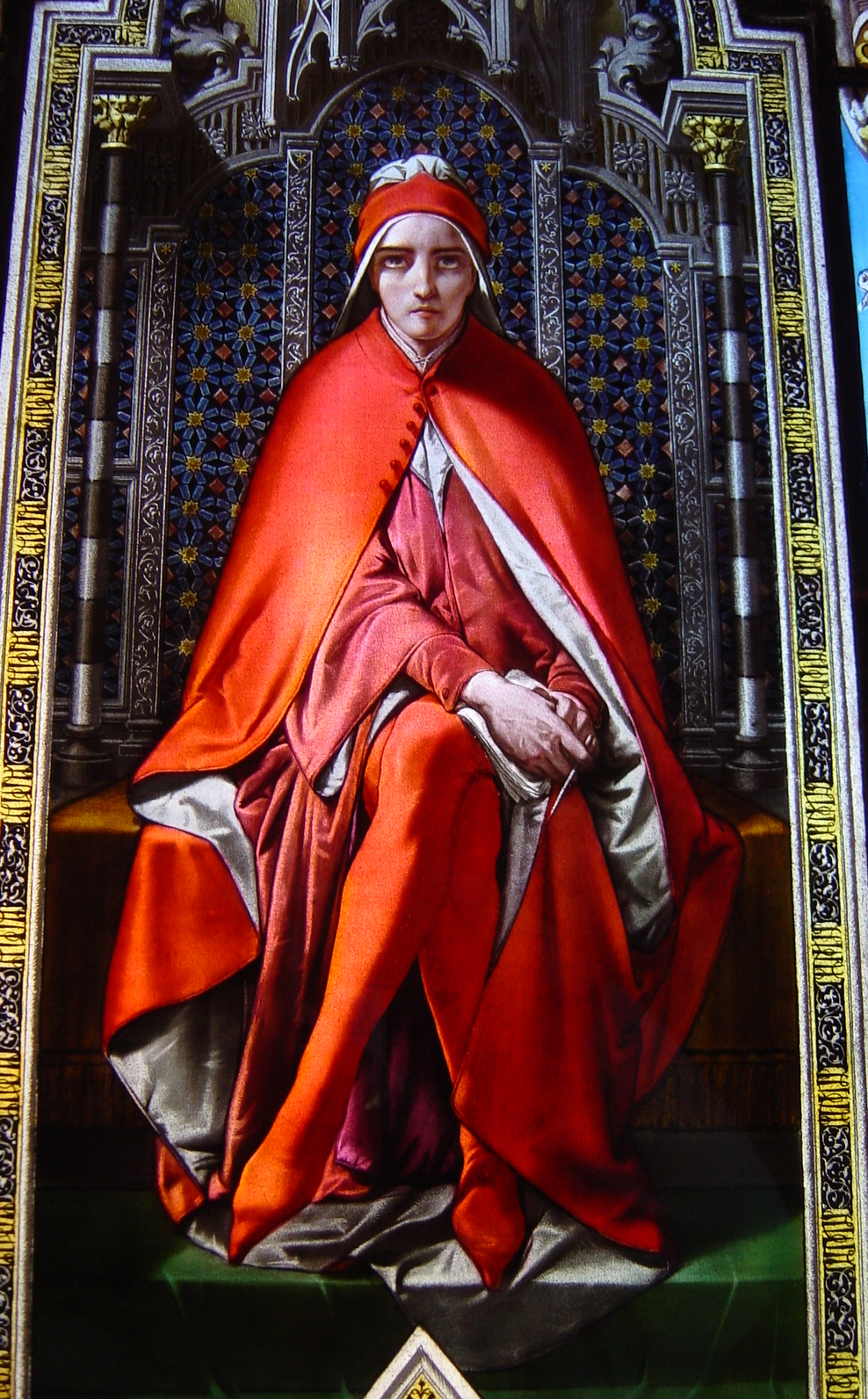 Dante Alighieri Stained glass window (19th century) in the Poldi Pezzoli Museum in Milan, Italy
