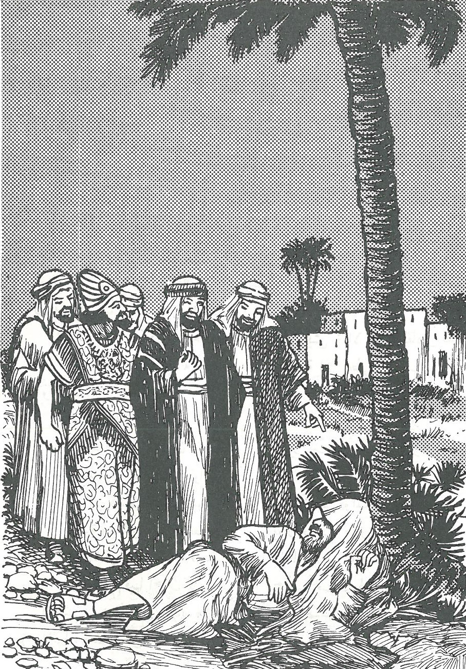 Hormuzan brought before Umar bin Al Khattab sleeping under a palm tree, after he had ruled