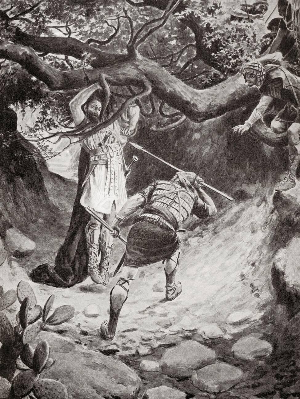 The death of Absalom or Avshalom during the Battle of the Wood of Ephraim