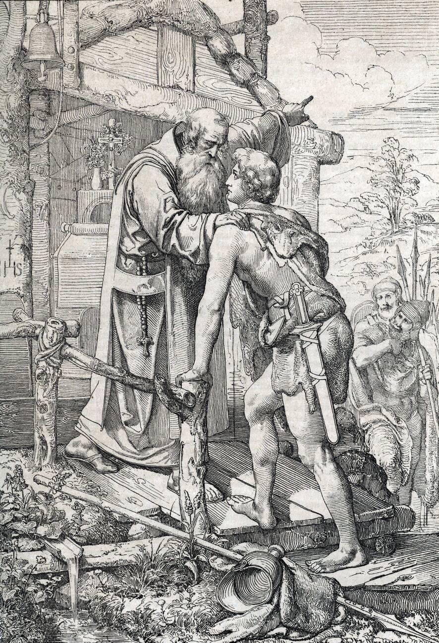 The young Odoacer receiving the blessing of Severinus, apostle of Noricum