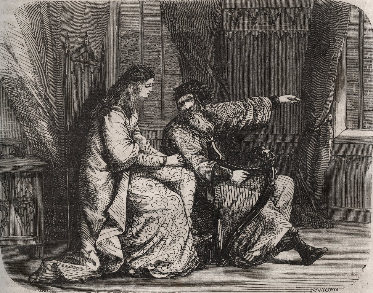 Fredegund confides her concerns to harp player Barbantini