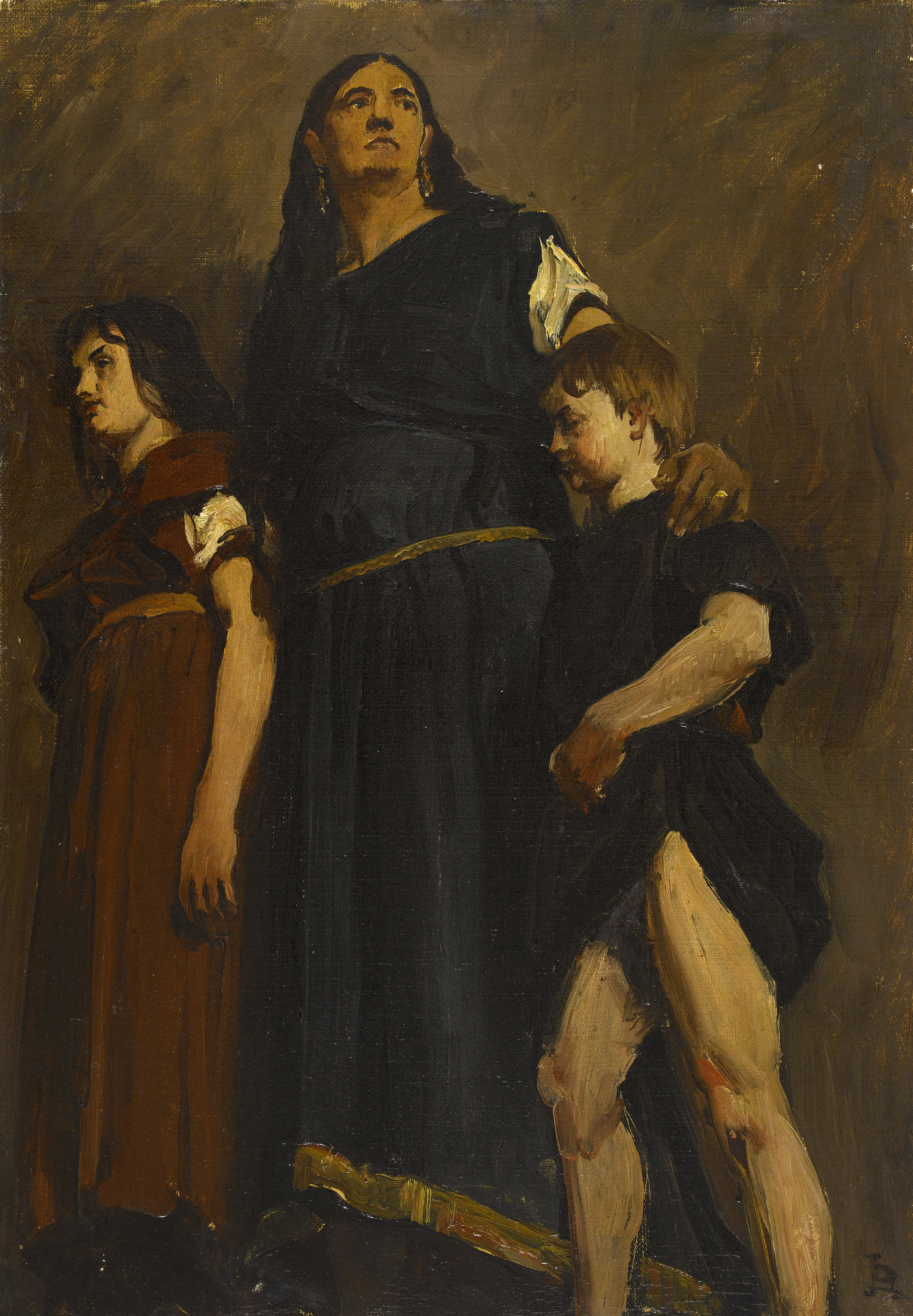 Detail sketch for the Pantheon, Merovingian woman and two children