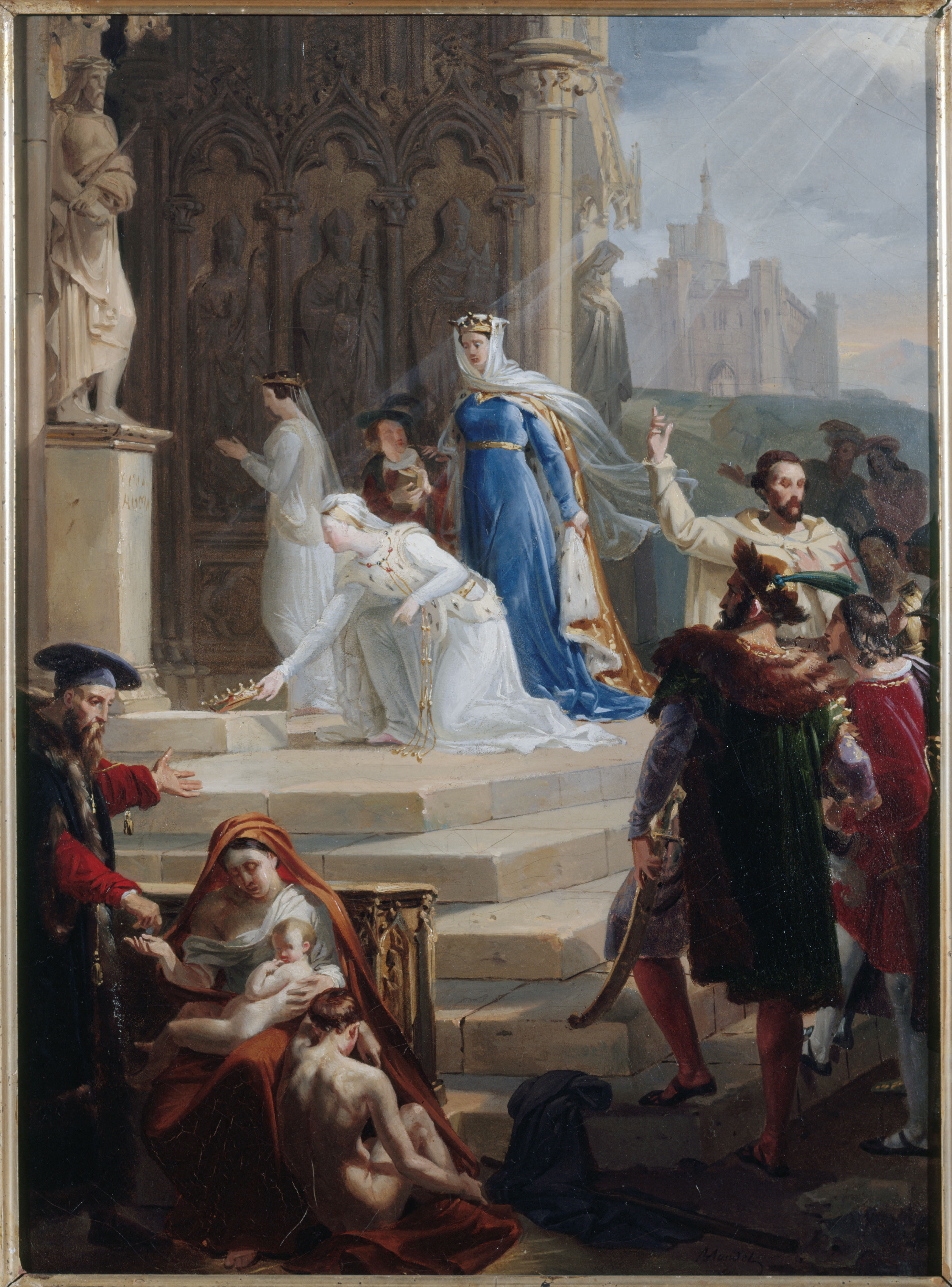 Sketch for Saint Elizabeth's Church, Saint Elizabeth, Queen of Hungary, laying down her crown at the feet of the image of Jesus Christ