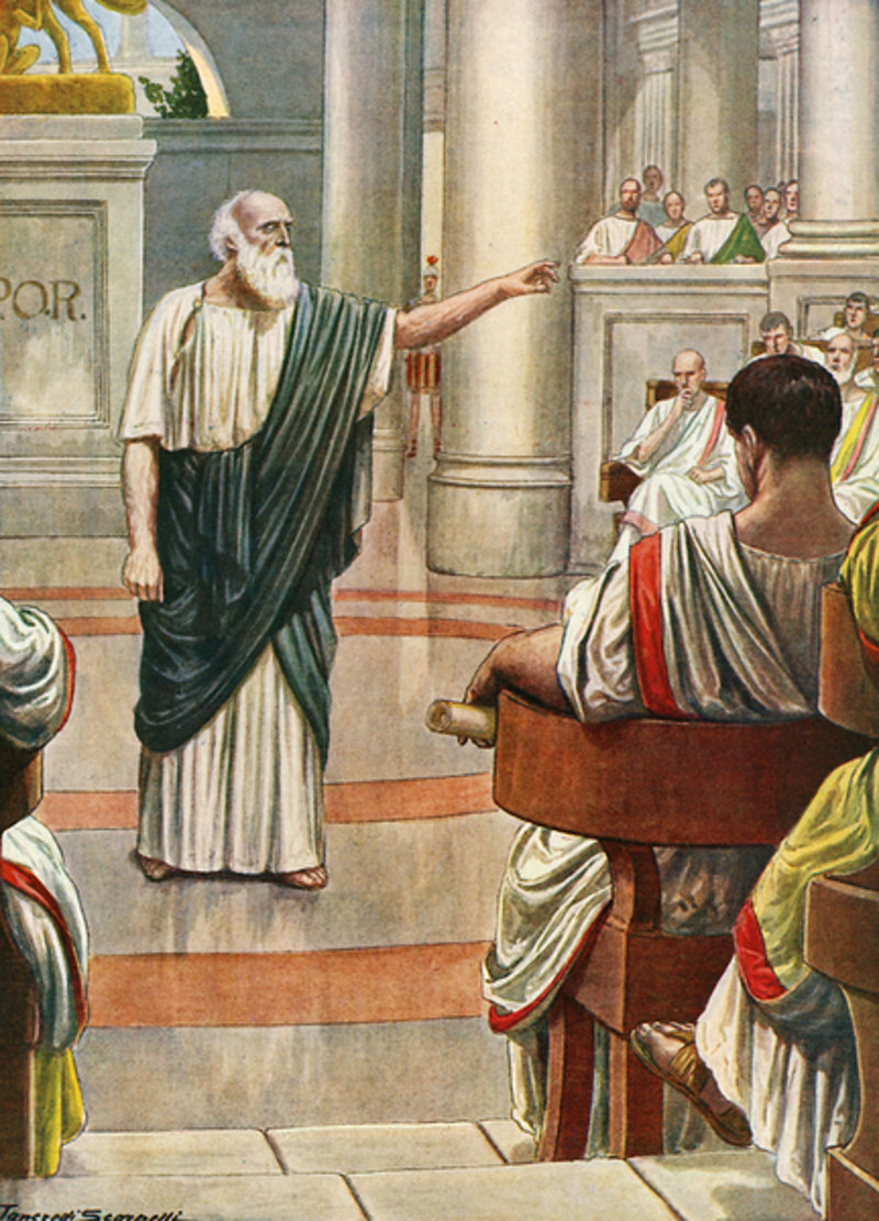 Appius Claudius urges the Senate to continue the war against Pyrrhus