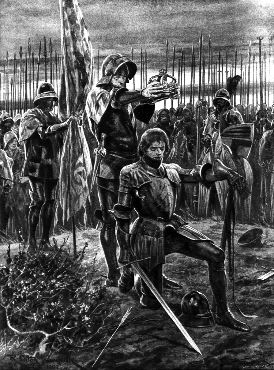 After winning the Battle of Bosworth Field, Henry VII is crowned atop Crown Hill