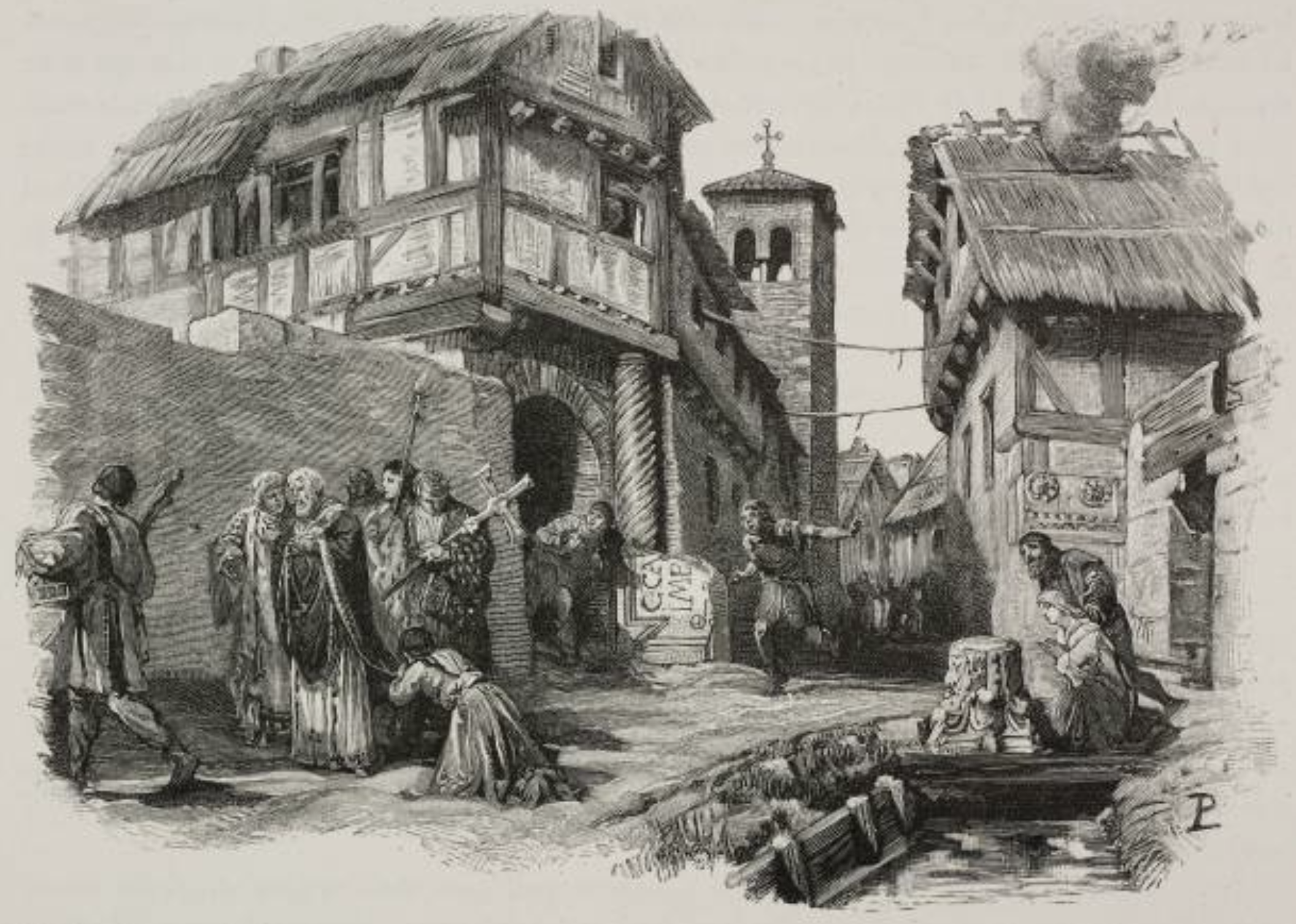 Bishop Onorato fleeing Milan shortly before the arrival of King Alboin's Lombards