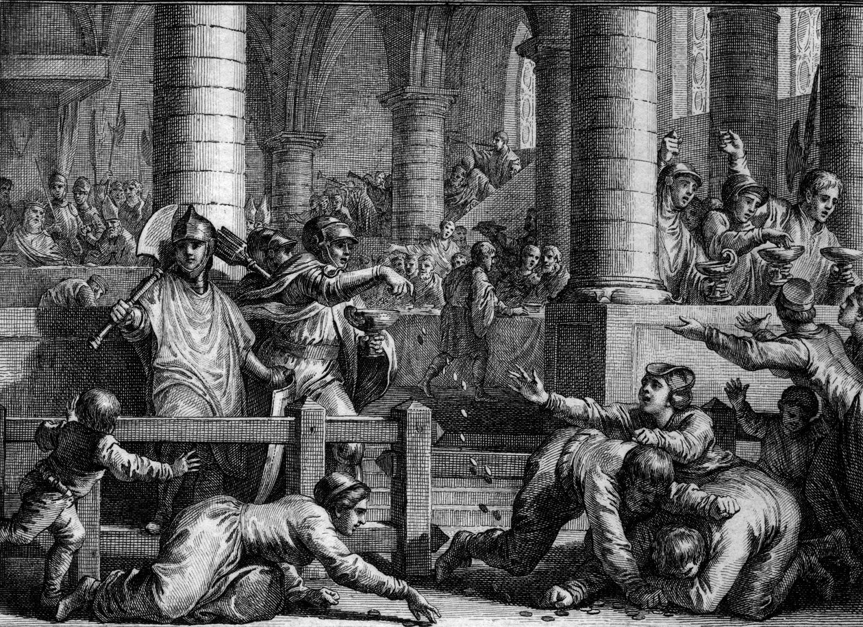Carolingian Soldiers Throw Coins to the People
