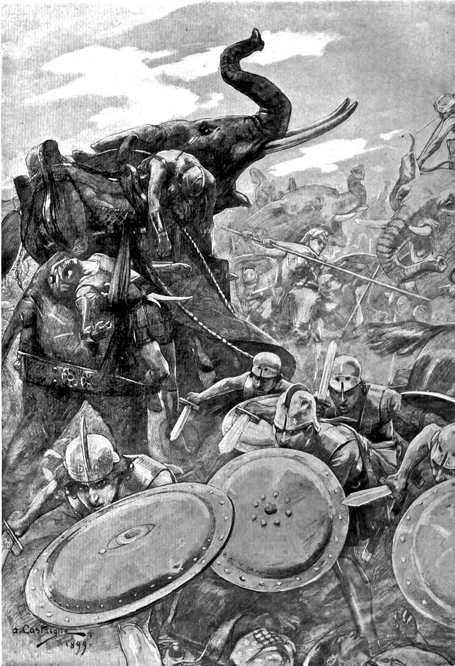 The phalanx attacking the centre in the battle of the Hydaspes