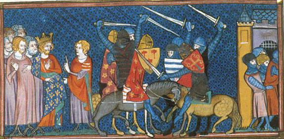 Fulk IV of Anjou making terms with king Philip I of France, Fulk IV defeating his brother Geoffrey III and imprisoning him