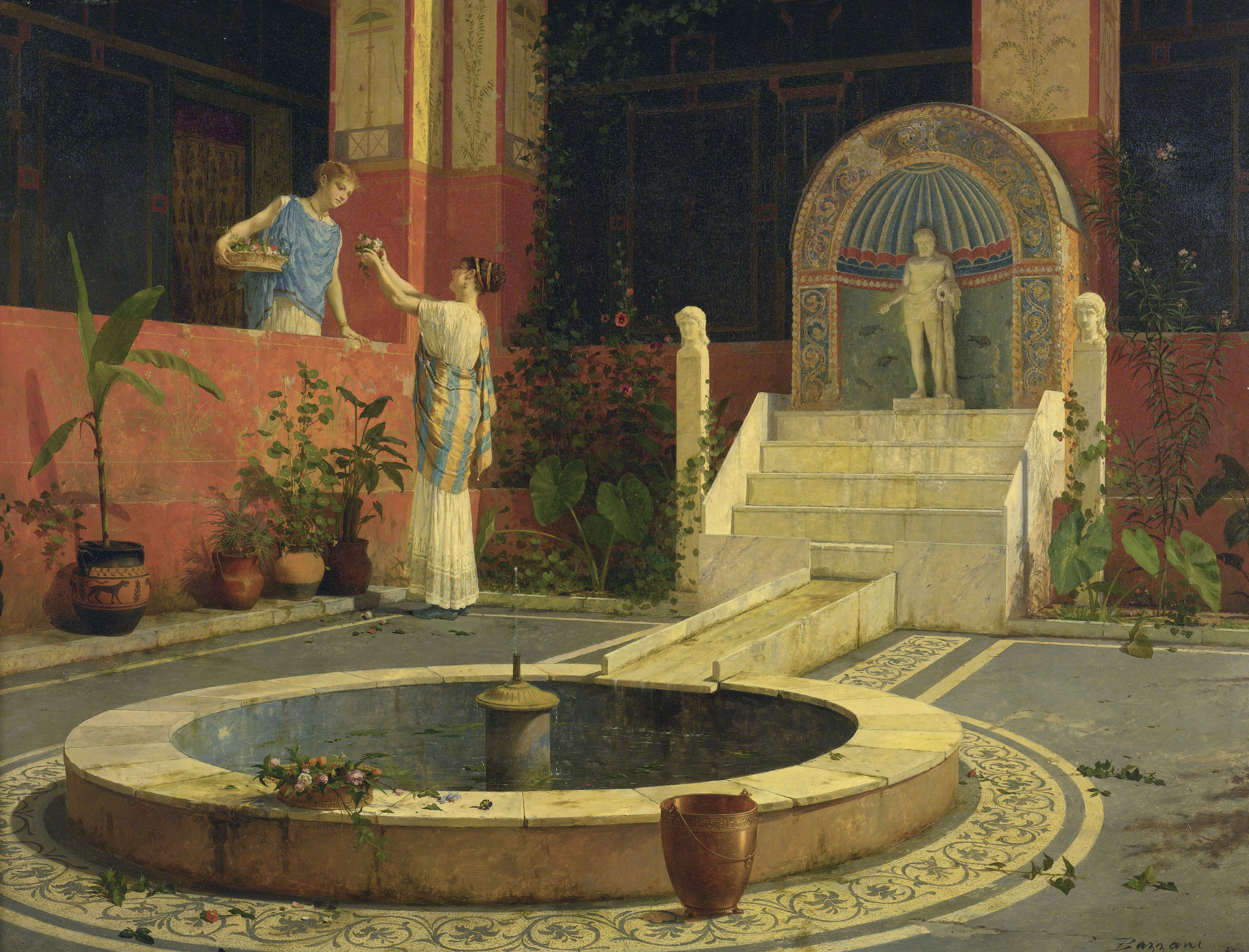 Picking flowers from the courtyard in the House of Marcus Lucretius in Pompeii