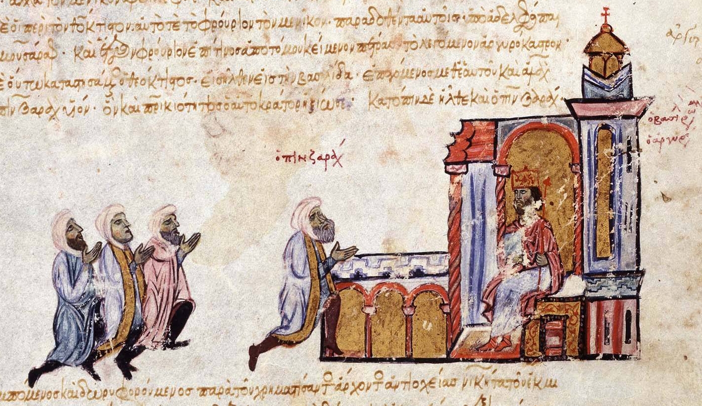 Emperor Romanos III Argyros receives Pinzarach, Emir of Tripolis