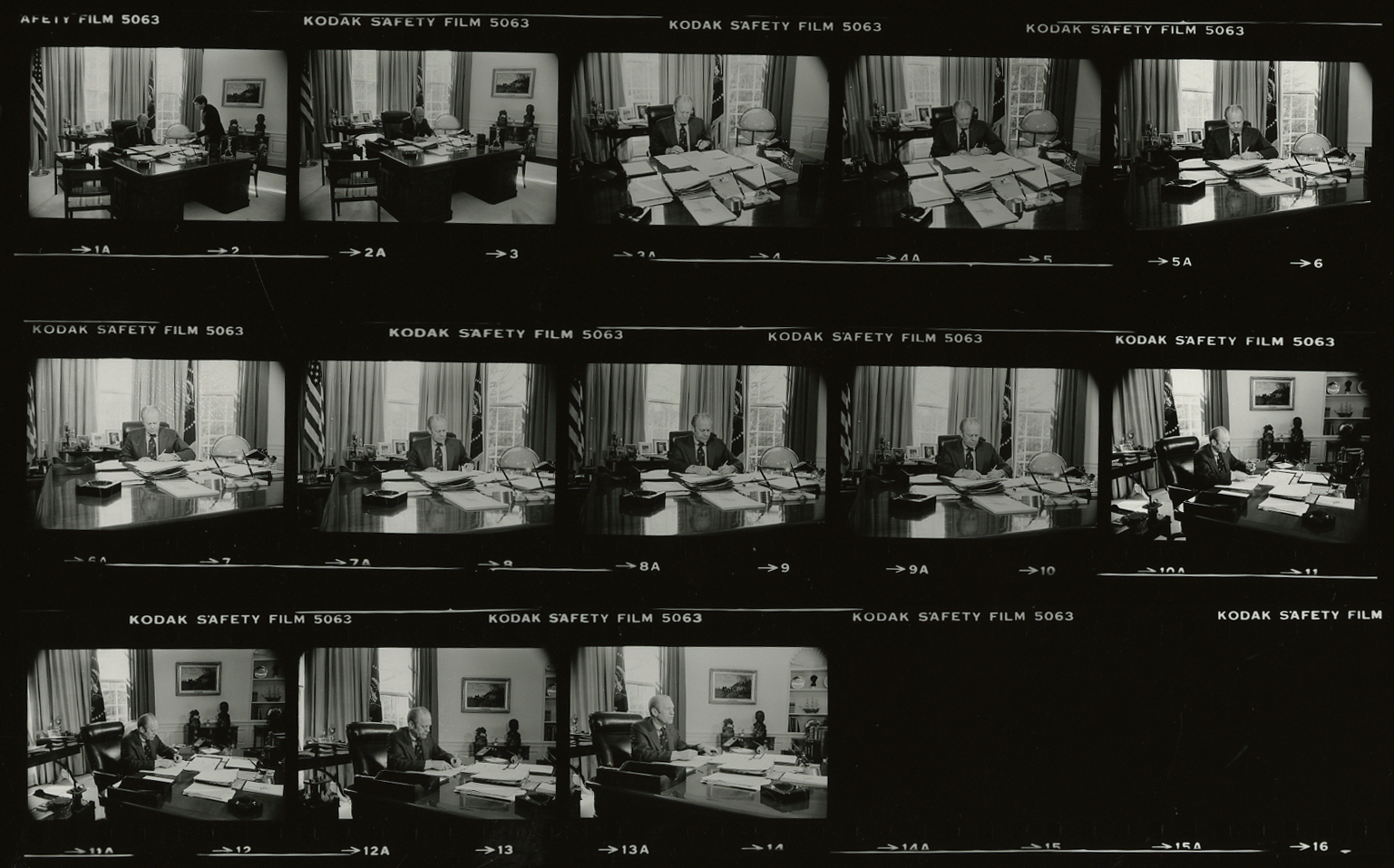 Gerald R. Ford signing Executive Order 11905, contact sheet