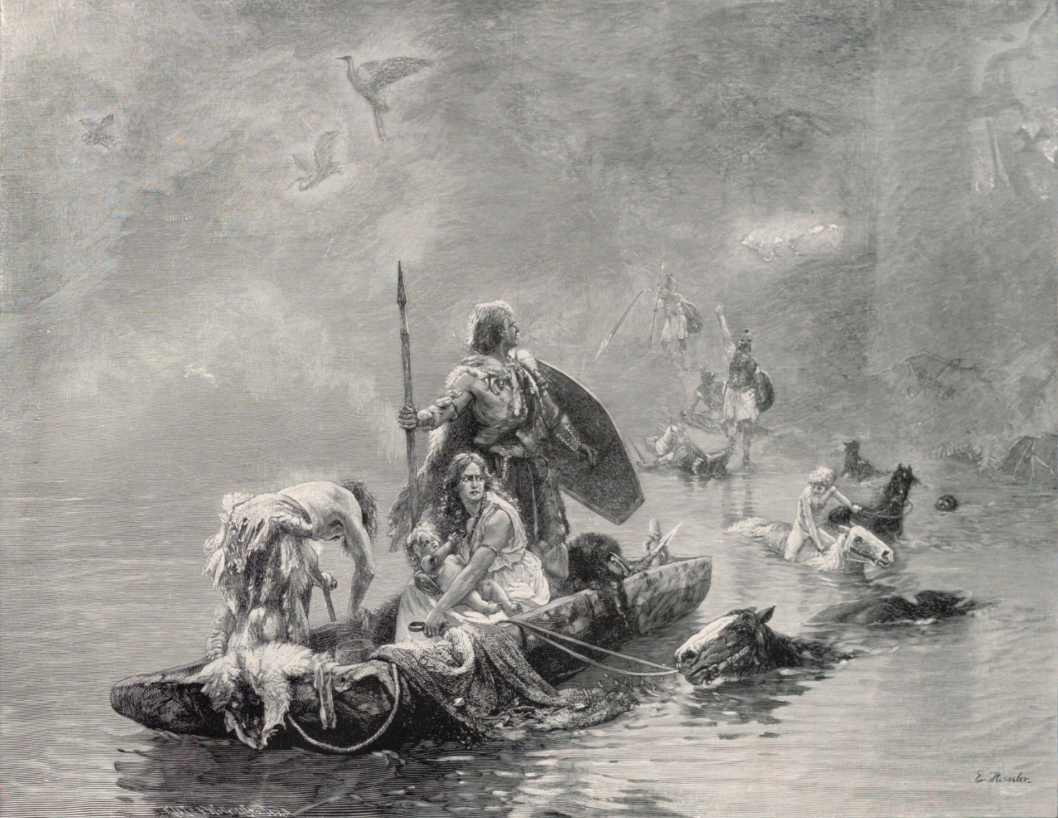 Celtic Usipetes and Tencteri crossing the Rhine fleeing from the Romans