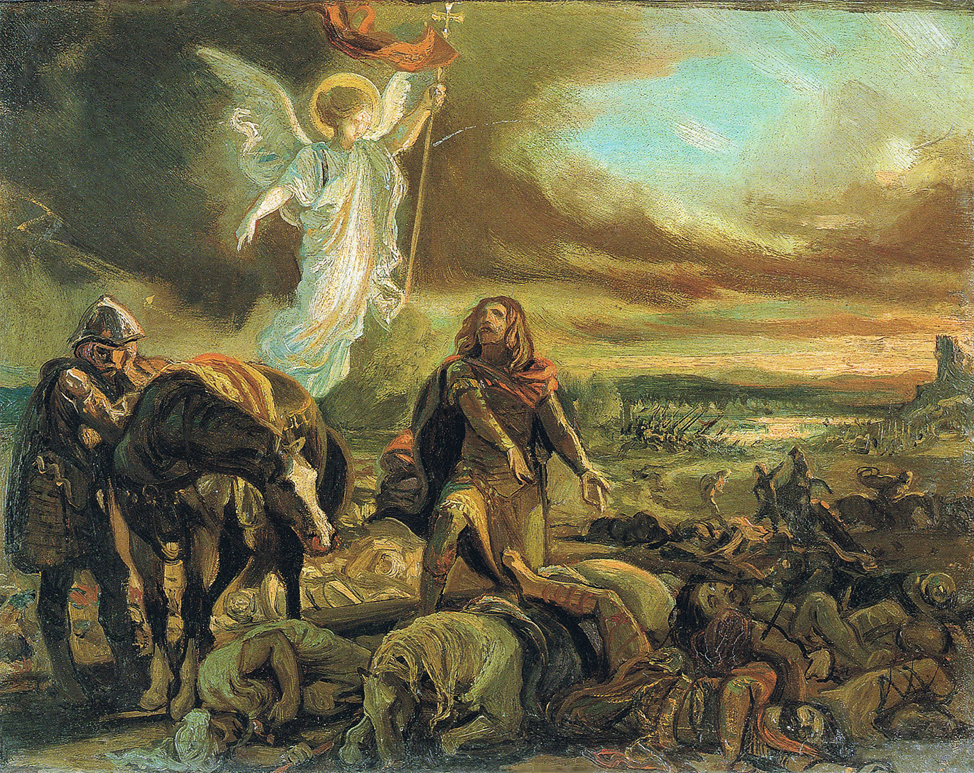 Don Pelayo recognizes Don Rodrigo after the Battle of Guadalete