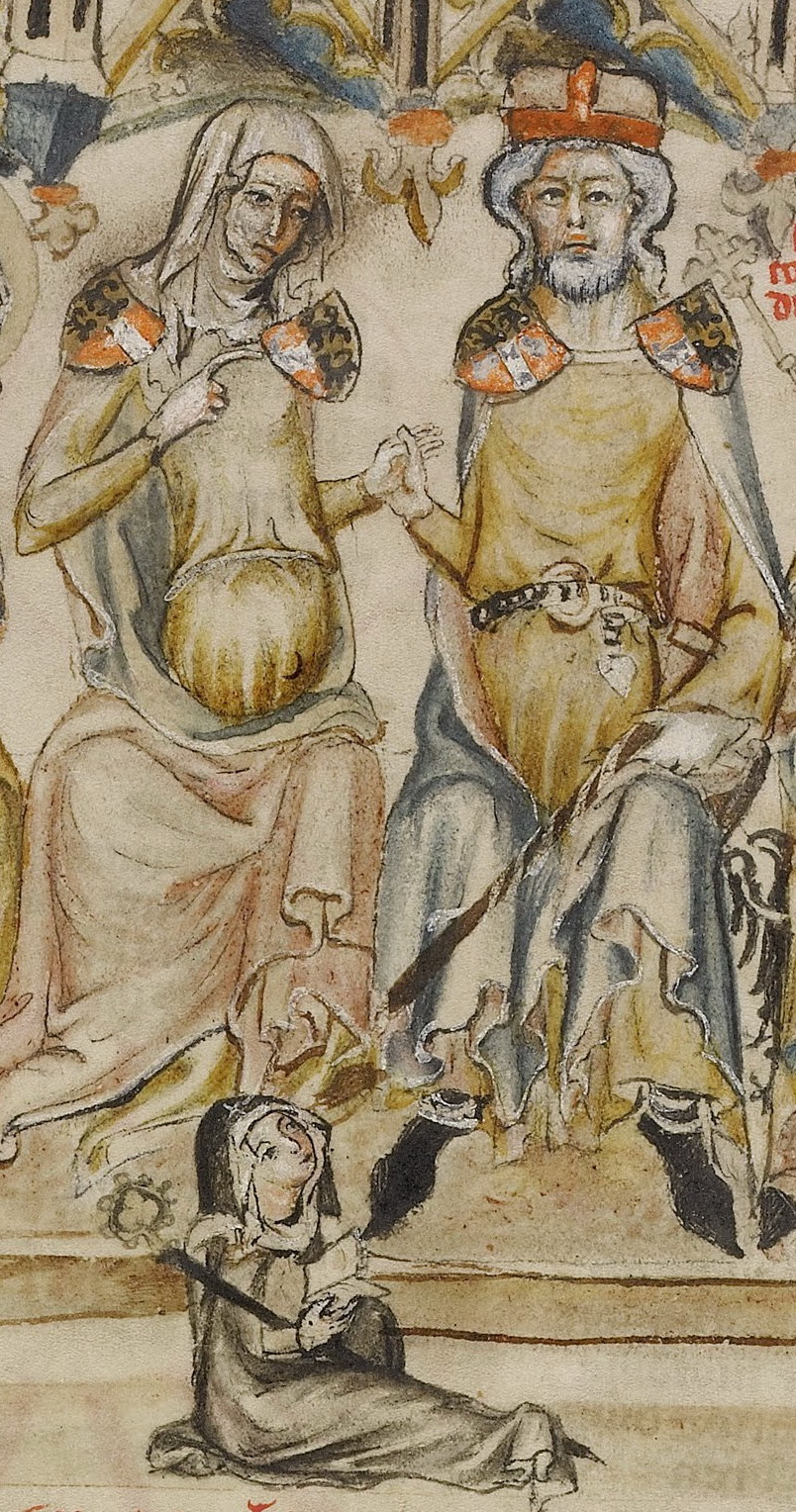 Agnes of Rochlitz with her husband Berthold IV of Andechs and their daughter Mechtild sitting at their feet