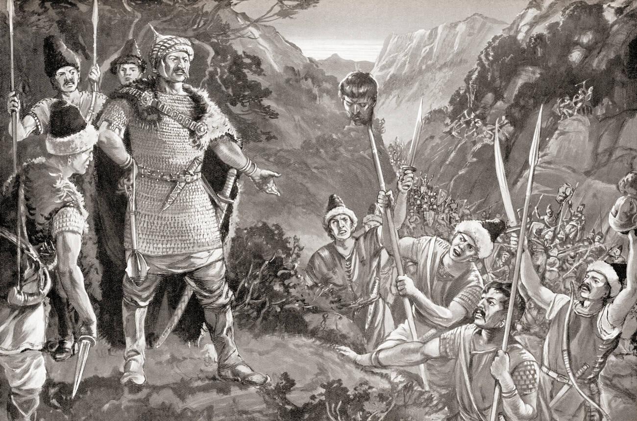 The head of Nicephorus I brought to Krum Khan of Bulgaria after the Battle of Pliska