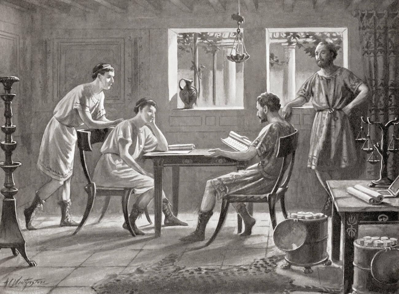 Polybius educating Fabius and Scipio Aemilianus, the sons of Lucius Aemilius Paullus Macedonicus