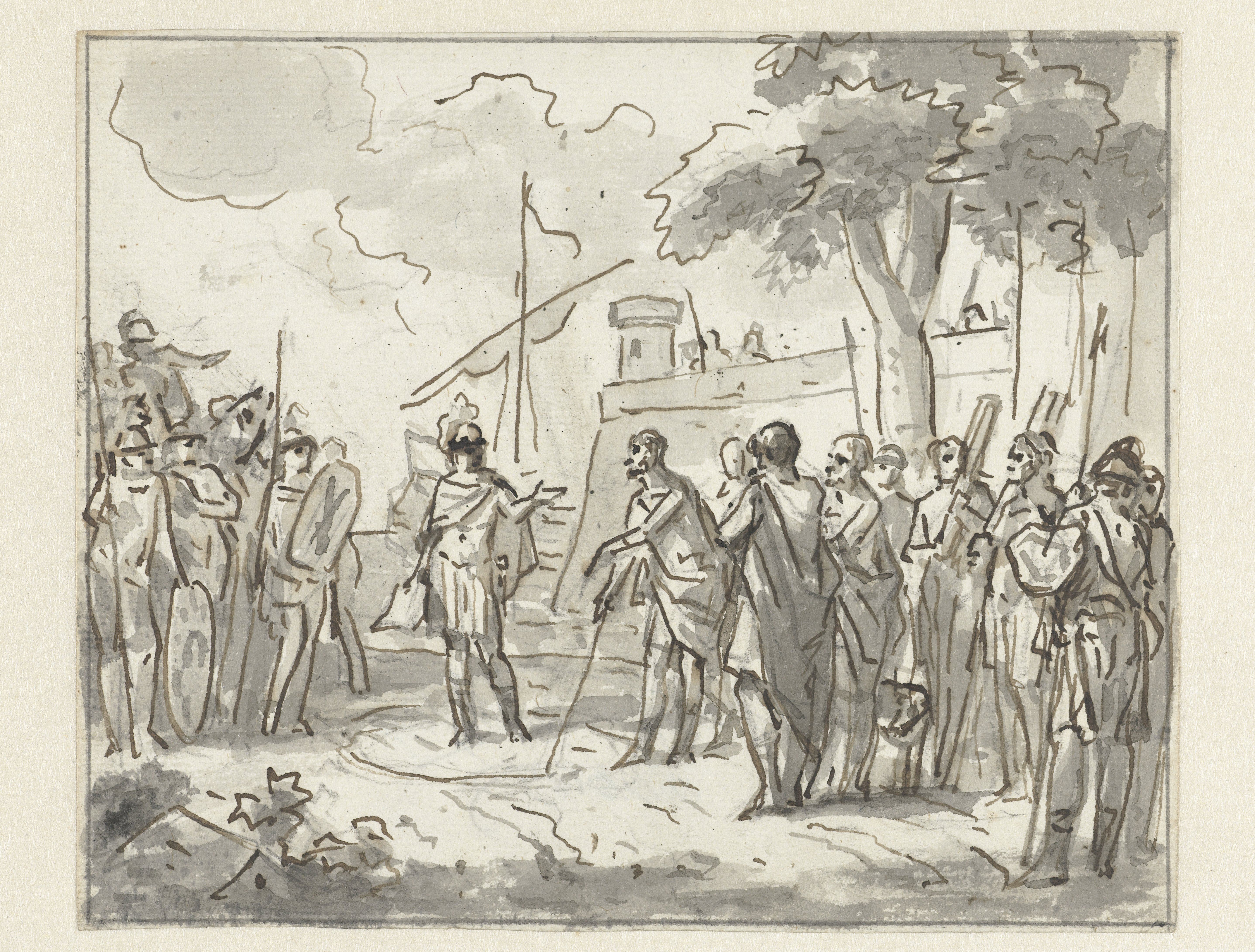 Laenas draws a circle around Antiochus IV Epiphanes in the sand