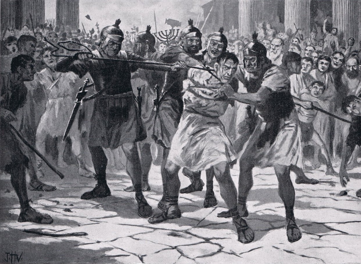 Simon bar Giora in the triumph of Titus, dragged to his death