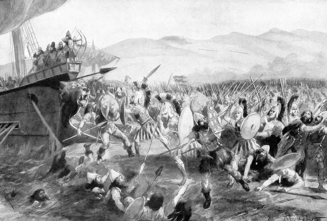 B.C King Darius I of Persia battles the Greeks at Marathon., the First Persian War.