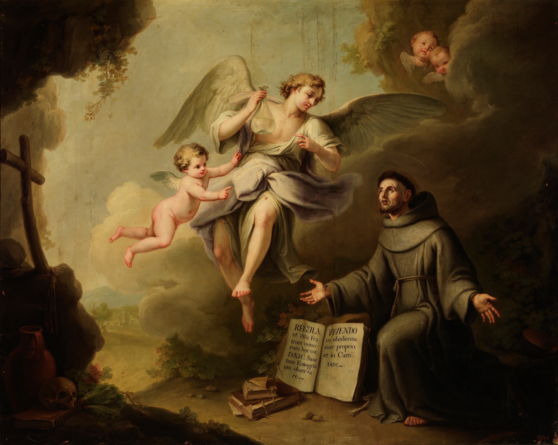 An angel comforting Saint Francis, by Manuel de la Cruz 1788 (Prado Museum)