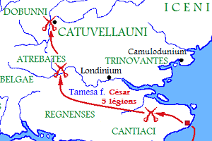 Seconde expédition de César en Bretagne (Détail de la carte de la Gaule en 54 av. J.-C.)