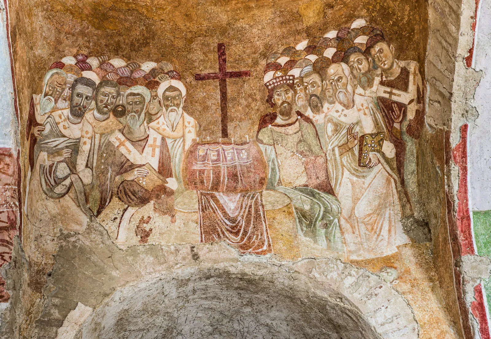 Council of Nicaea depicted  a Byzantine fresco in the basilica of St. Nicholas in Demre, Turkey.