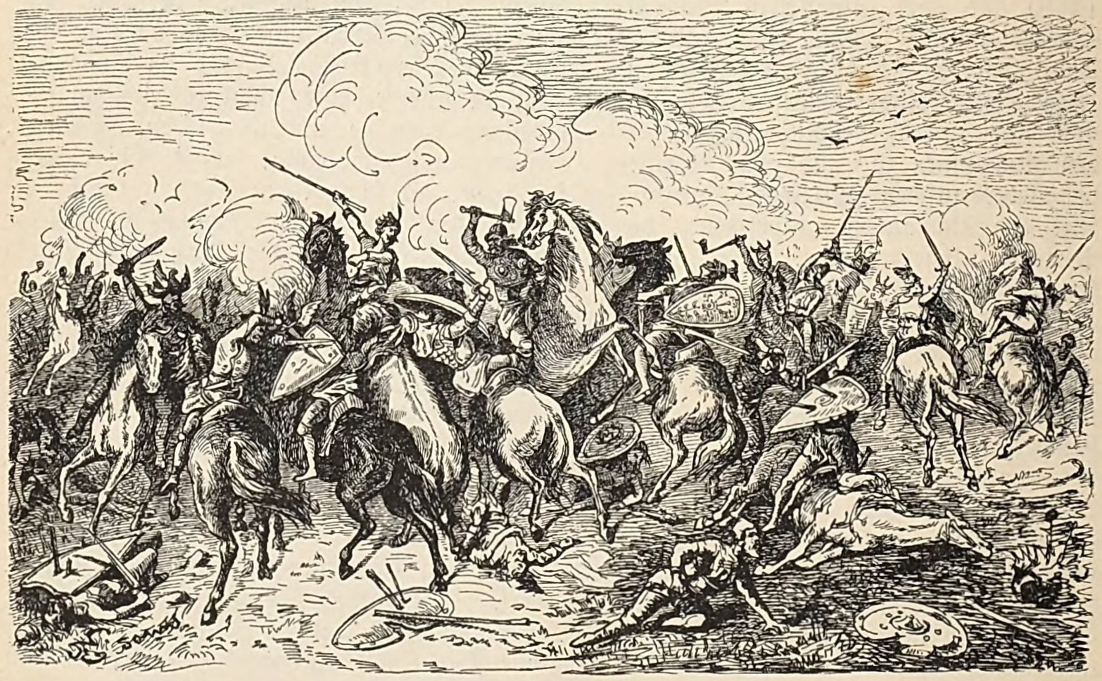 Chlothar conquering the Thuringian dual people in a victorious battle on the river Nab