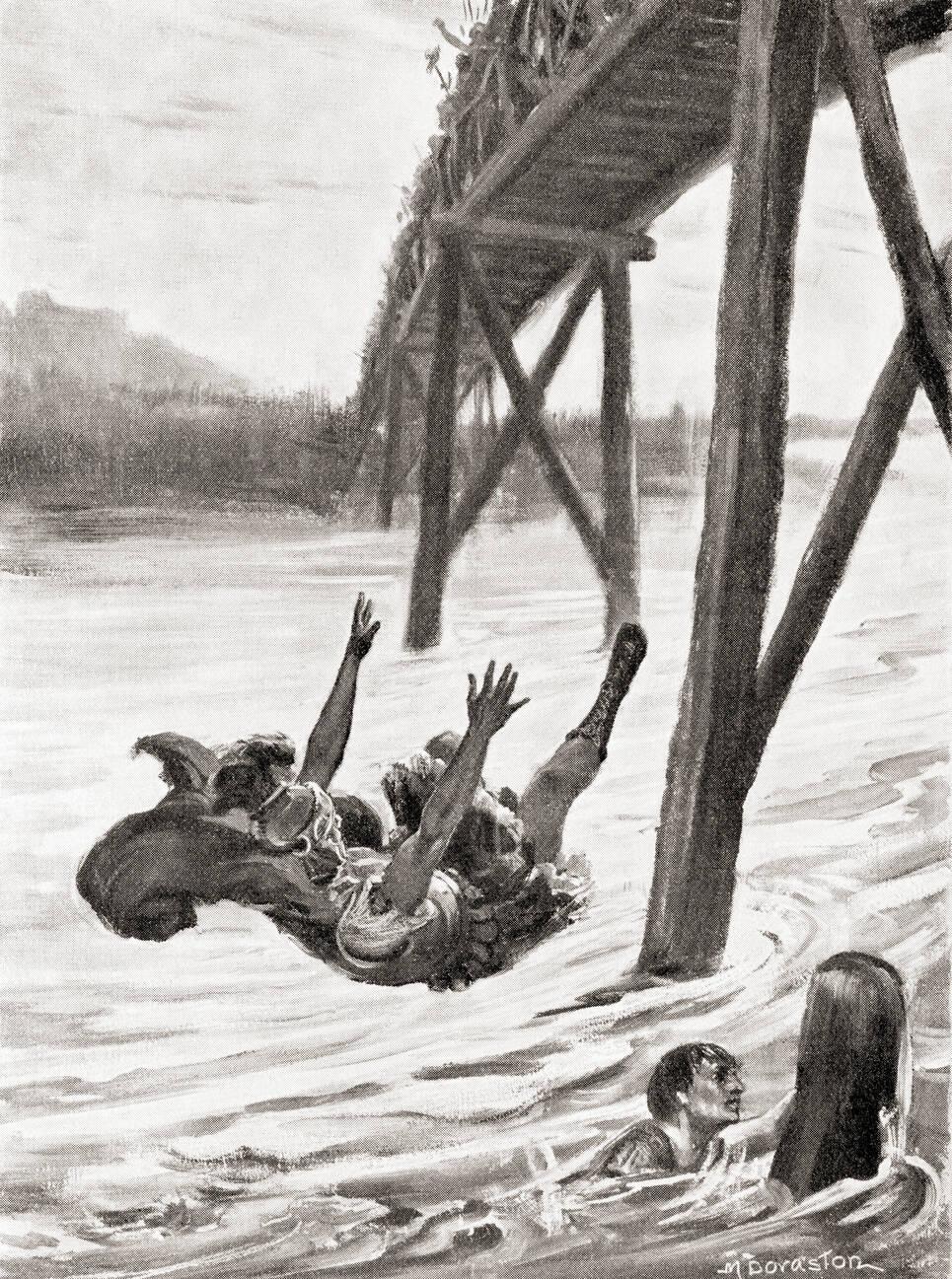 The death of Maxentius after his defeat by Constantine at the Battle of the Milvian Bridge
