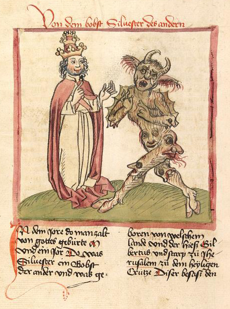 Pope Sylvester II and the Devil in an illustration of