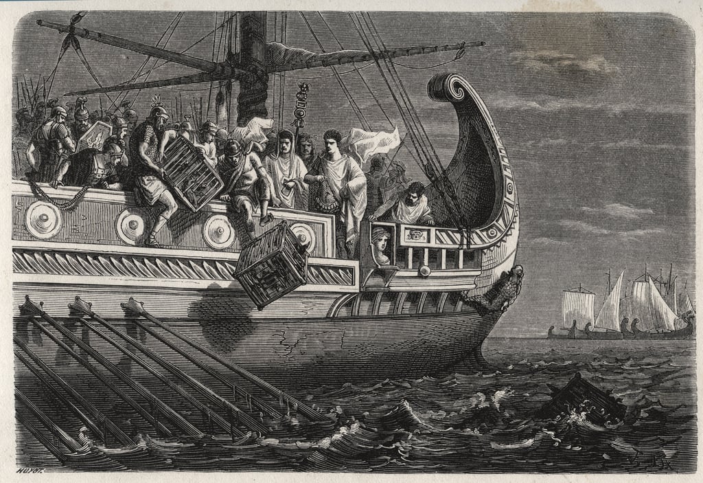Publius Claudius Appius Pulcher before the battle of Drepanum makes sacred chickens cast into the sea