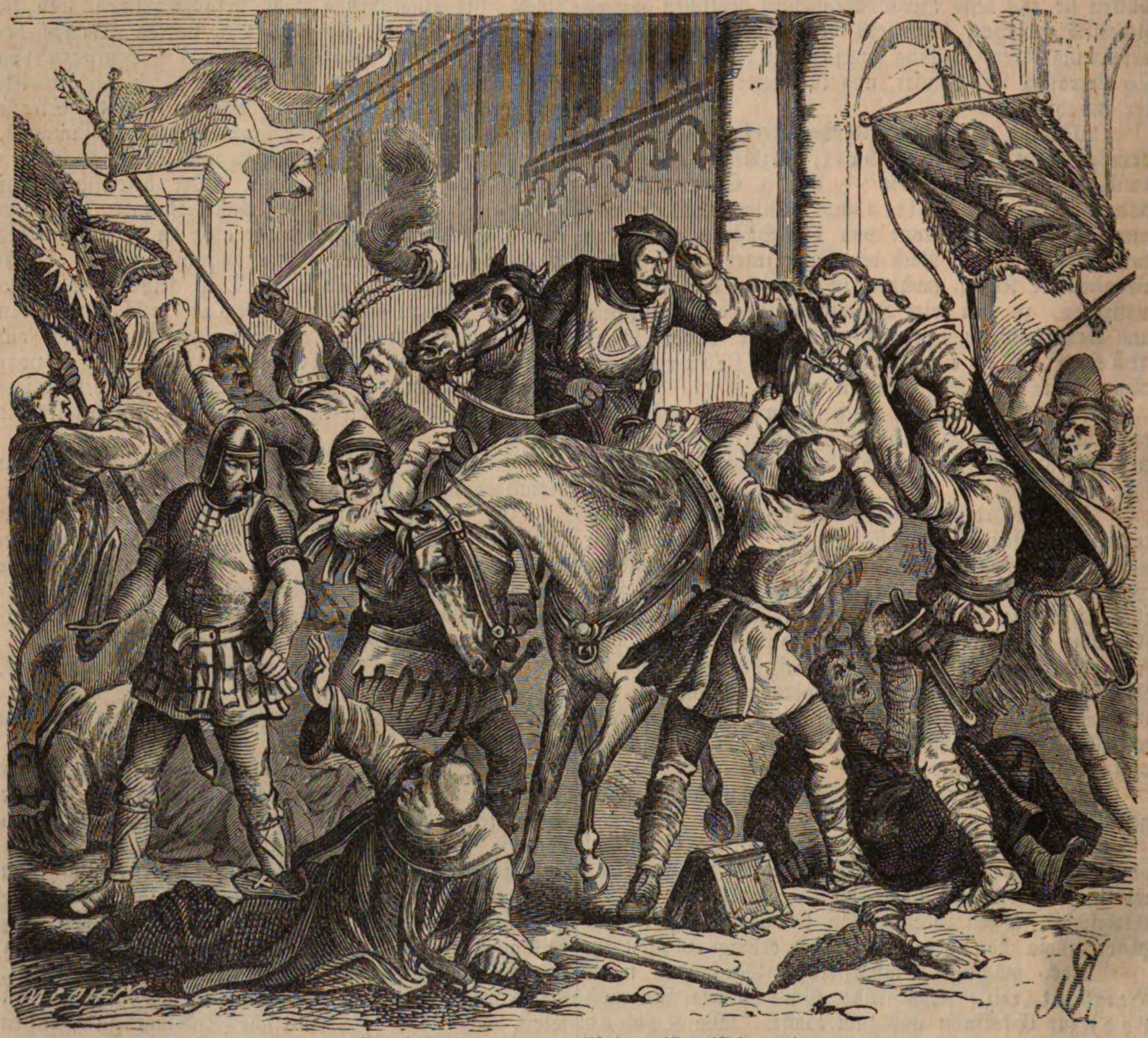 Benedict VIII is thrown from his horse by the supporters of antipope Gregory VI