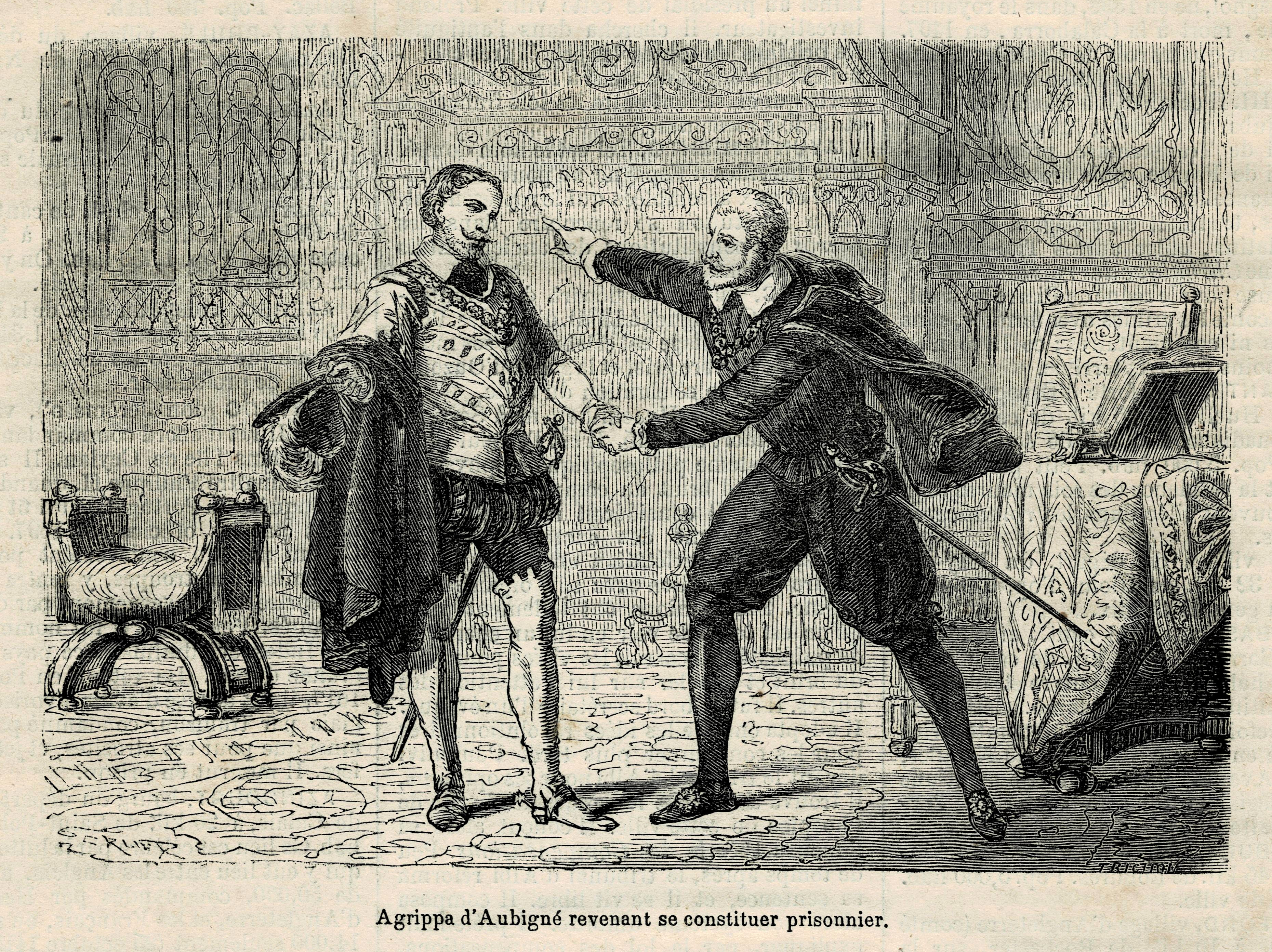 Agrippa d'Aubigné returning to surrender himself prisoner