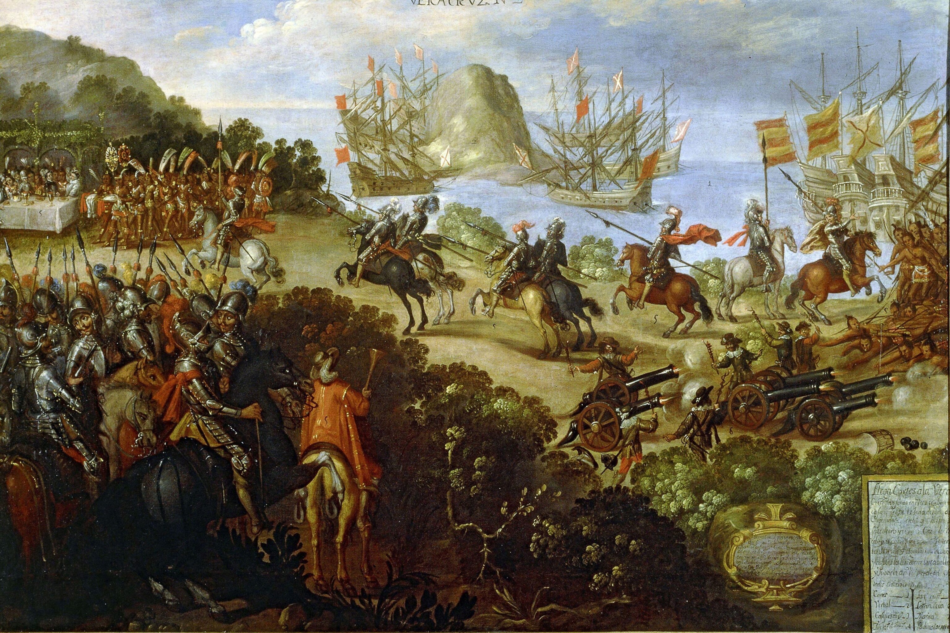 The arrival of Cortés in Veracruz and the reception by Moctezuma's Ambassadors Unknown author, late 17th c