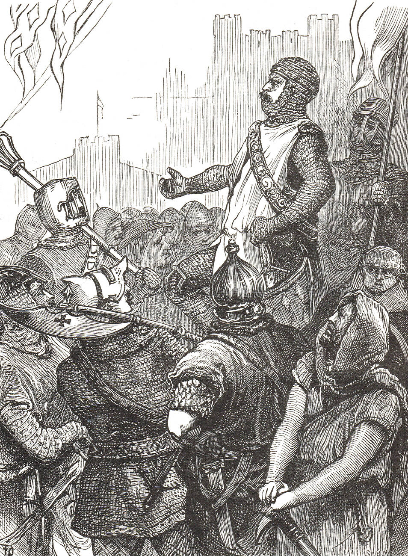 Hubert de Burgh urging the garrison to defend Dover castle, whilst under attack by Prince Louis of France