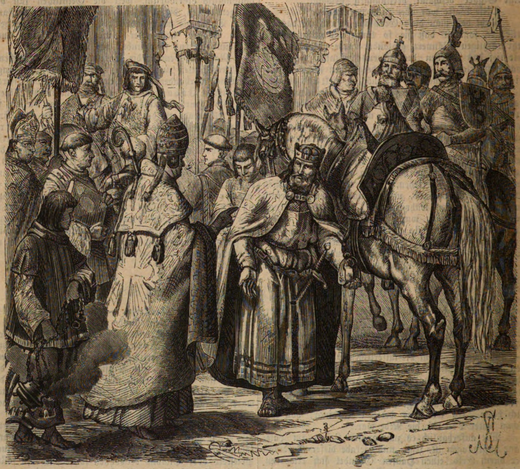 Emperor Louis II holds Nicholas I's stirrups