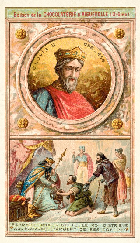 Clovis II giving money from his coffers to the poor during a time of hardship, 7th Century