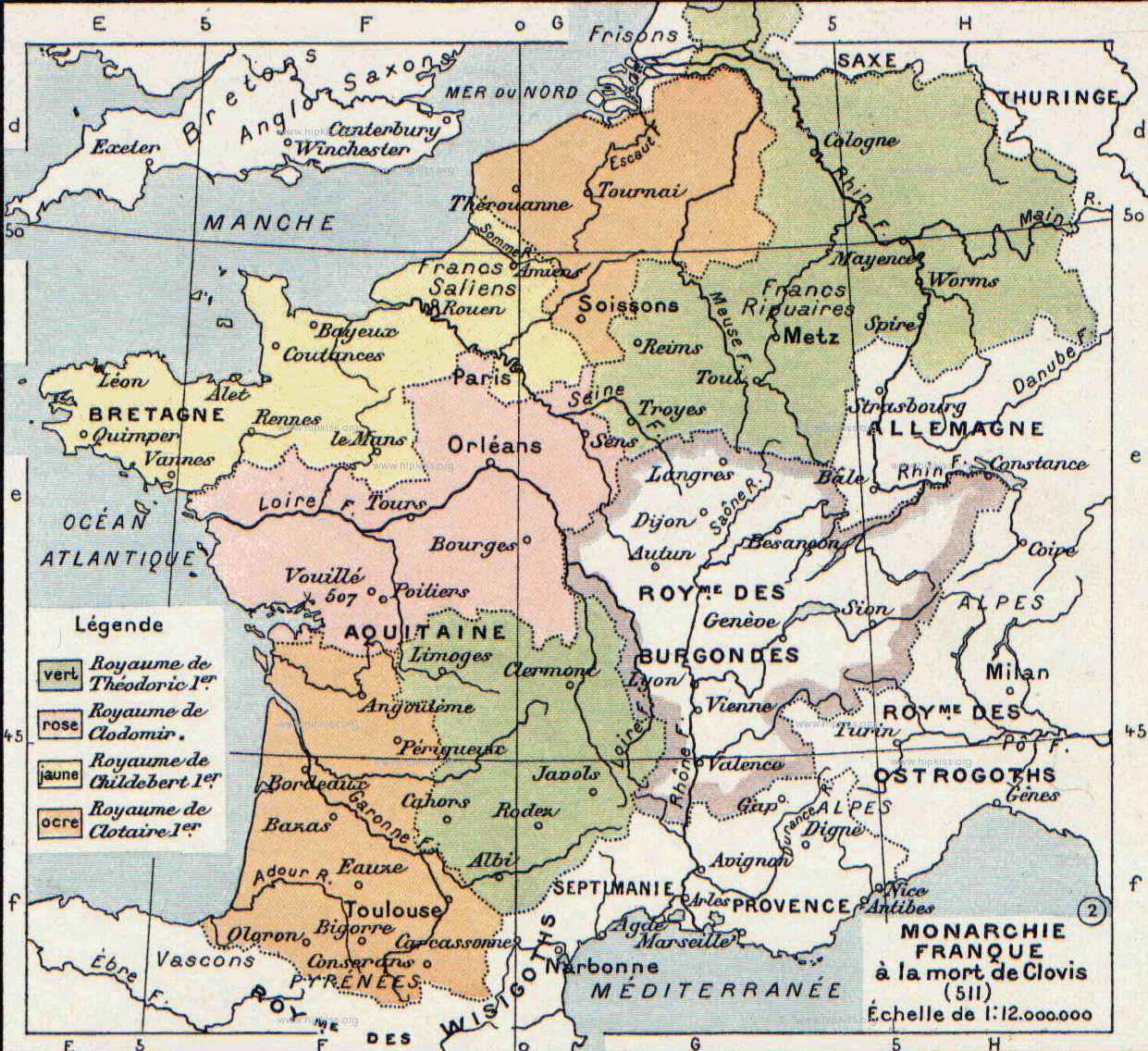 Animated GIF that depicts the development of the Frankish sub-kingdoms and the eventual reunification of the Frankish Empire, at the time of Chlotar I